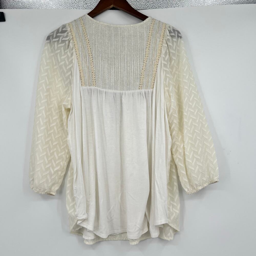 Anthropologie One September Attylie 3/4 Sleeve Peasant Blouse Embroidered Ivory - Picture 3 of 10